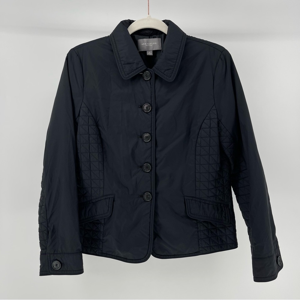 Ann Taylor Packable Quilted Jacket in Black, Women's Medium Petite